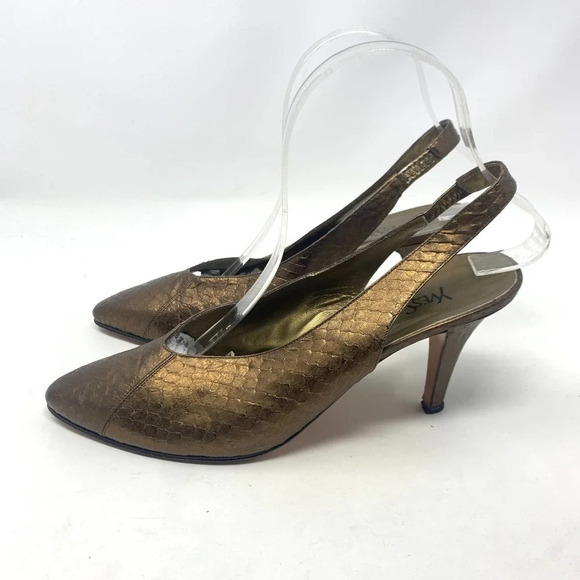 Yves Saint Laurent YSL Crocodile Slingback Heel Bronze Gold Size US 8.5 - Picture 7 of 12